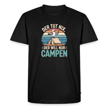 Il ne fait rien, il veut juste camper, mouette, tente, plage - T-shirt Premium bio Homme - noir - Devant - Nico (187cm)
