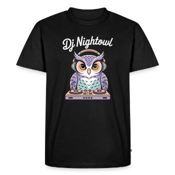 DJ Nightowl hibou avec un casque à la table de mixage - T-shirt Premium bio Homme - noir - Devant - Nico (187cm)
