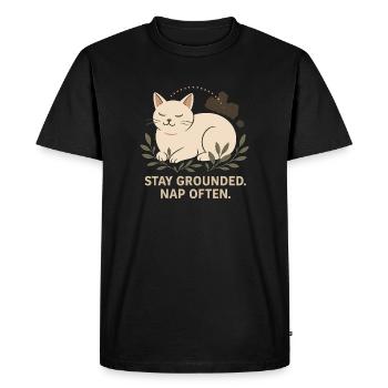 Stay Grounded. Sleep Often. Cat Illustration - Men's Premium Organic T-Shirt - black - Front - Nico (187cm)