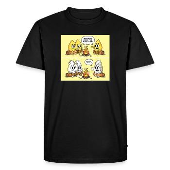 Gag pop-corn – Feu de camp : le plaisir a mal tourné - T-shirt Premium bio Homme - noir - Devant - Nico (187cm)