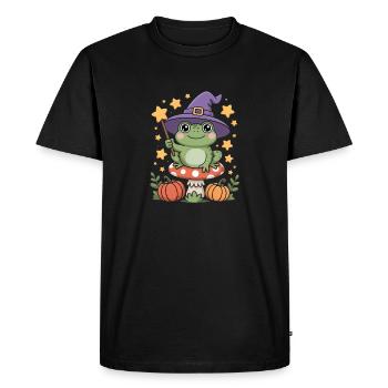 Cute witch frog on toadstool with magic wand - Men's Premium Organic T-Shirt - black - Front - Nico (187cm)