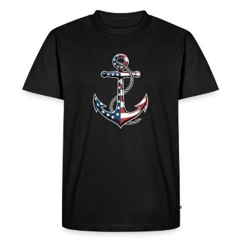 Bateau à ancre patriotique Capitaine Jour de l’Indépendance - T-shirt Premium bio Homme - noir - Devant - Nico (187cm)