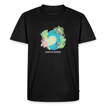 Perdu dans les vagues - Conception de vibrations de surf tropicales - T-shirt Premium bio Homme - noir - Devant - Nico (187cm)