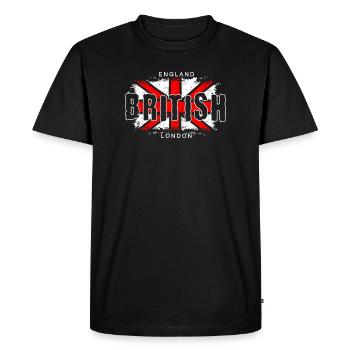 Drapeau anglais avec croix et texte - T-shirt Premium bio Homme - noir - Devant - Nico (187cm)