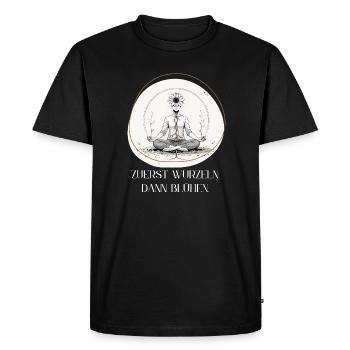 Root meditation with flower crown - Men's Premium Organic T-Shirt - black - Front - Nico (187cm)