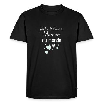 World Mom with Hearts Quote - Men's Premium Organic T-Shirt - black - Front - Nico (187cm)