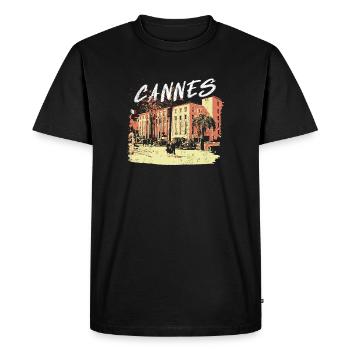 former Palais des Festivals de Cannes with palm tree - Men's Premium Organic T-Shirt - black - Front - Nico (187cm)