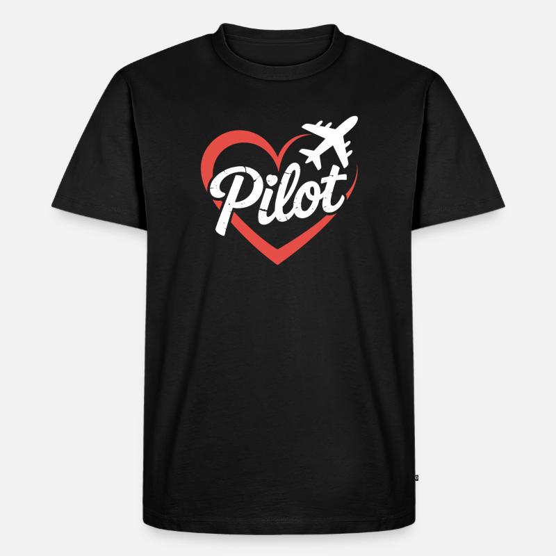Herz und Flugzeug Pilot Design - Männer Premium Bio T-Shirt - Schwarz
