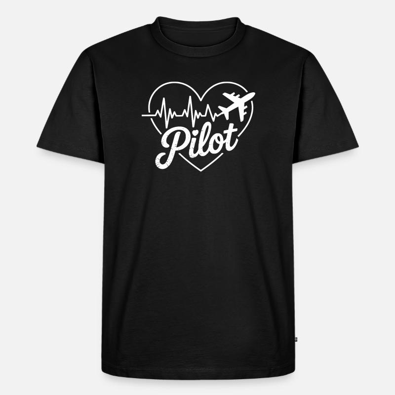 Pilot Herz Herzschlag Design - Männer Premium Bio T-Shirt - Schwarz