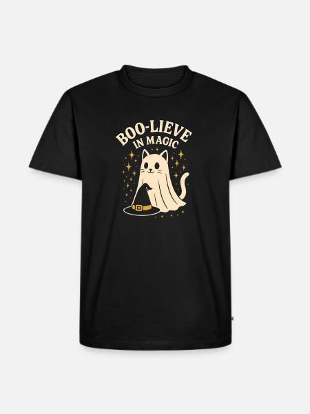 Katzengeist Zauberhaftes Halloween Design - Männer Premium Bio T-Shirt - Schwarz