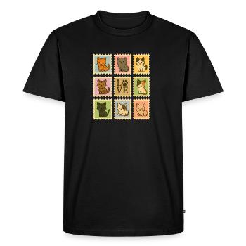 Playful Cat Stamp Collection, cats  - Men's Premium Organic T-Shirt - black - Front - Nico (187cm)