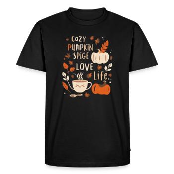 Citrouille automnale Cozy Print Pumpkin Design - T-shirt Premium bio Homme - noir - Devant - Nico (187cm)