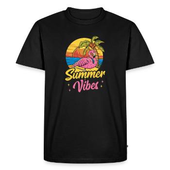 Pink Flamingo Summer Beach Palm Tree Vacation - Men's Premium Organic T-Shirt - black - Front - Nico (187cm)