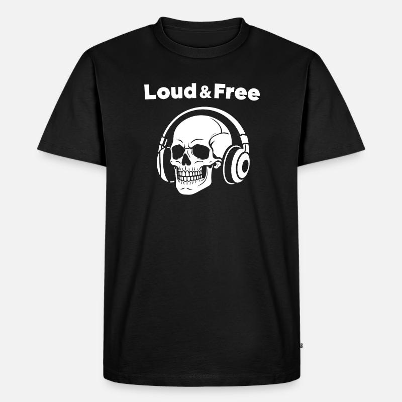 Skull mit Kopfhörer – Laut Frei - Männer Premium Bio T-Shirt - Schwarz