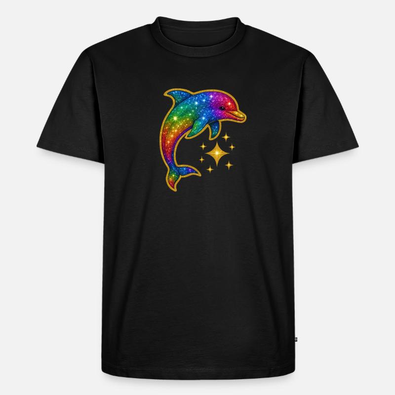 Regenbogen Glitzer Delfin - Männer Premium Bio T-Shirt - Schwarz
