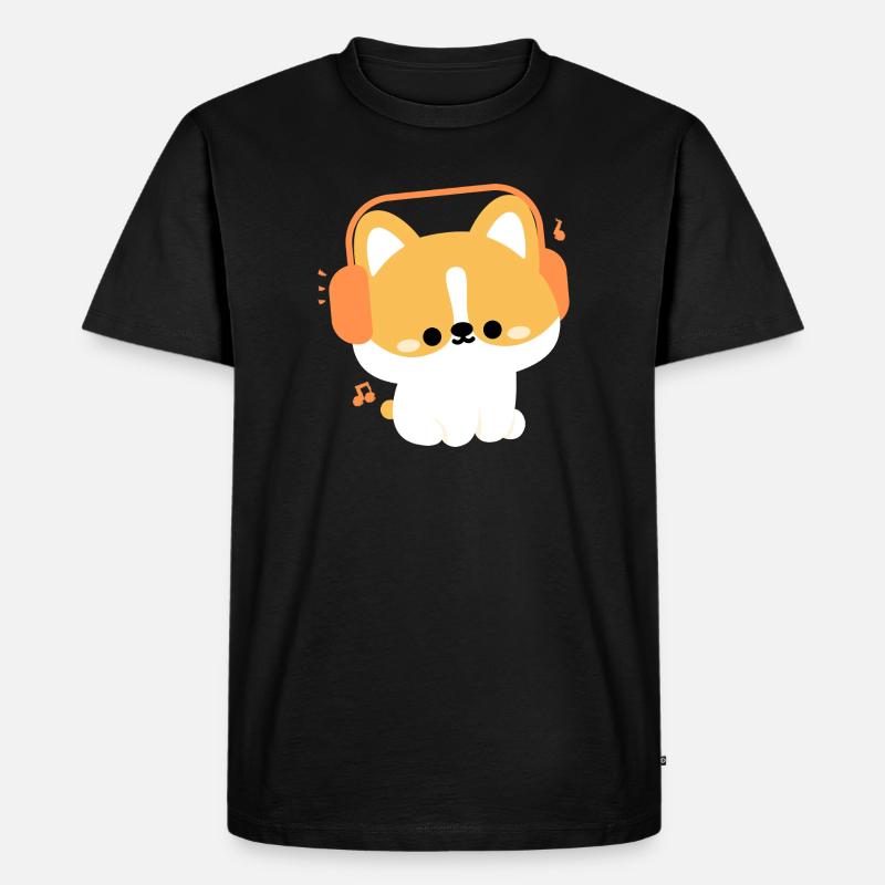Kopfhörer Corgi - Männer Premium Bio T-Shirt - Schwarz