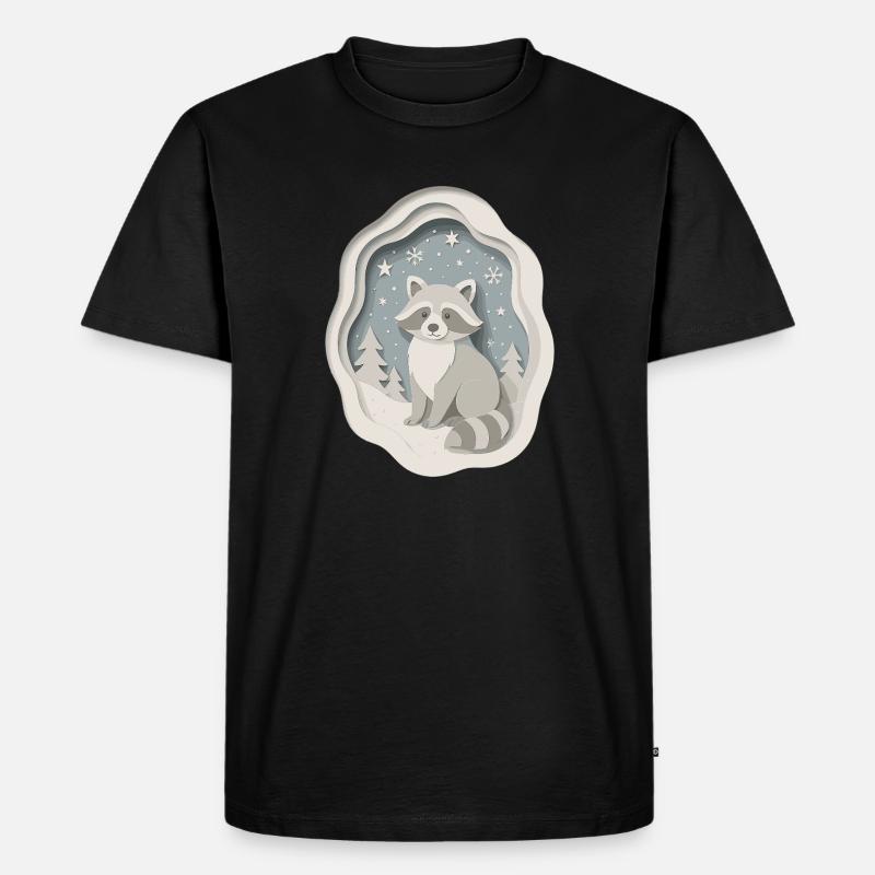Winterlicher Waschbär im Schnee - Männer Premium Bio T-Shirt - Schwarz