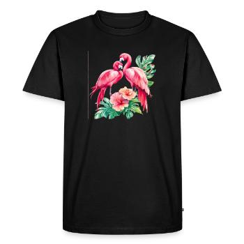 Duo d’amour flamant rose dans la forêt tropicale - T-shirt Premium bio Homme - noir - Devant - Nico (187cm)