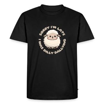 Désolé je suis en retard, j’étais Dilly Dallying Agneau mignon - T-shirt Premium bio Homme - noir - Devant - Nico (187cm)