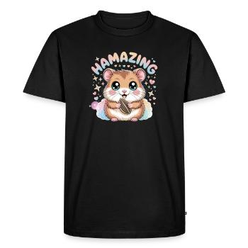 Hamazing Kawaii Hamster Seed Hearts - Men's Premium Organic T-Shirt - black - Front - Nico (187cm)