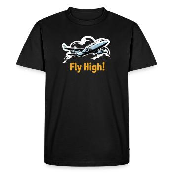 Jet in Sky Illustration Fly High - Men's Premium Organic T-Shirt - black - Front - Nico (187cm)