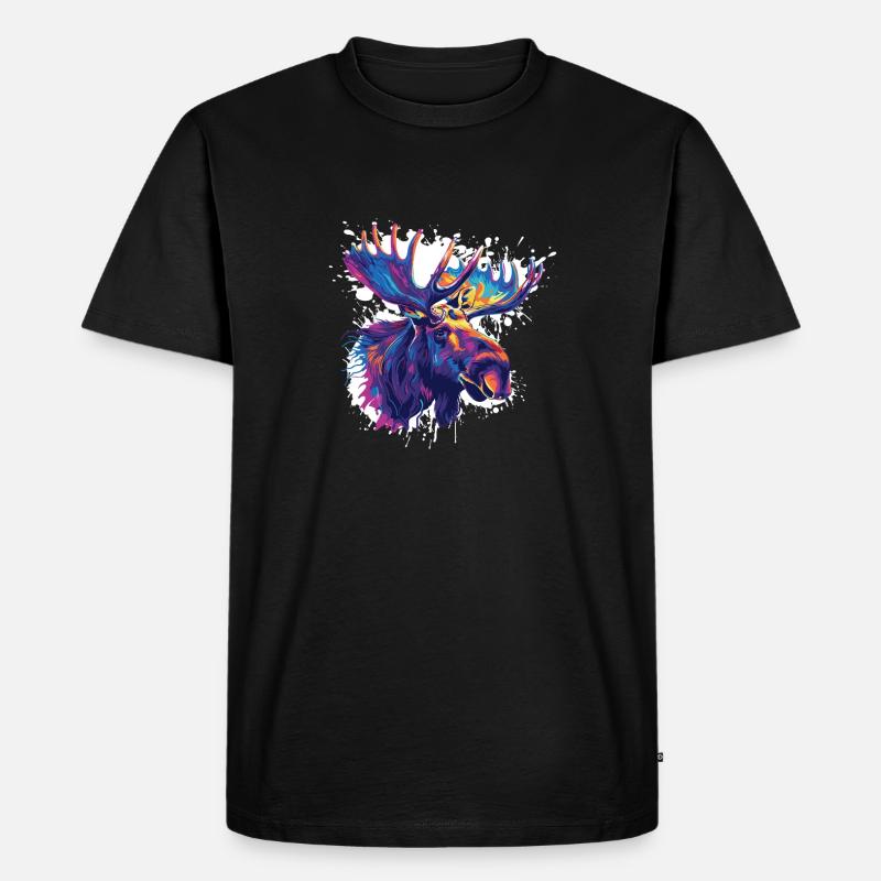 Bunter Elch Kopf Farbexplosion - Männer Premium Bio T-Shirt - Schwarz