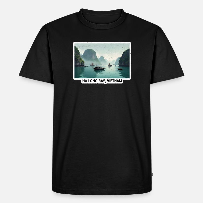 Ha Long Bay Bootenpanorama - Männer Premium Bio T-Shirt - Schwarz