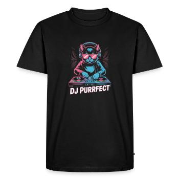 DJ Purrfect chat avec casque sur platine vinyle - T-shirt Premium bio Homme - noir - Devant - Nico (187cm)
