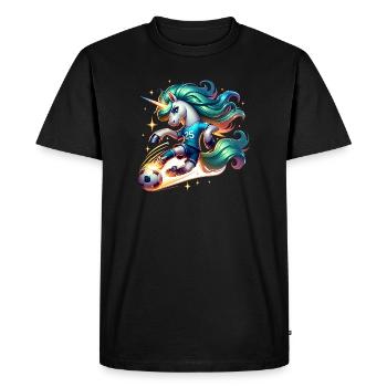 Licorne Joueur de Football 25 Magic Kick - T-shirt Premium bio Homme - noir - Devant - Nico (187cm)