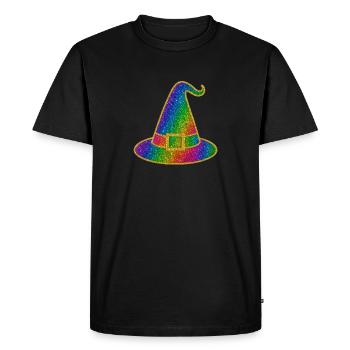 Chapeau de sorcière Halloween | Chapeau magique arc-en-ciel paillettes - T-shirt Premium bio Homme - noir - Devant - Nico (187cm)