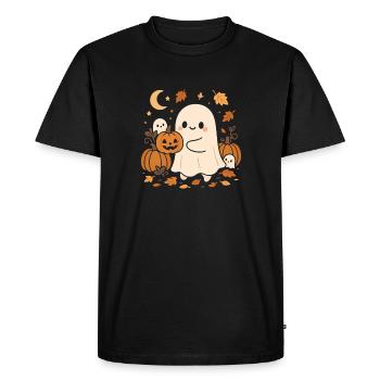 Fantôme d’Halloween avec des citrouilles - T-shirt Premium bio Homme - noir - Devant - Nico (187cm)