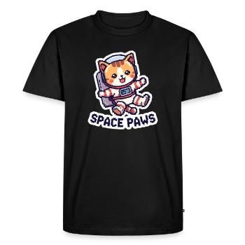 Space Paws – Chat pixel dans l’espace - T-shirt Premium bio Homme - noir - Devant - Nico (187cm)
