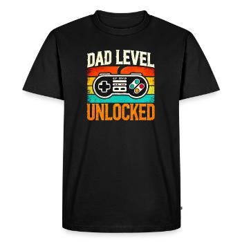 Dad Level Unlocked Retro Controller, Fathers  - Men's Premium Organic T-Shirt - black - Front - Nico (187cm)