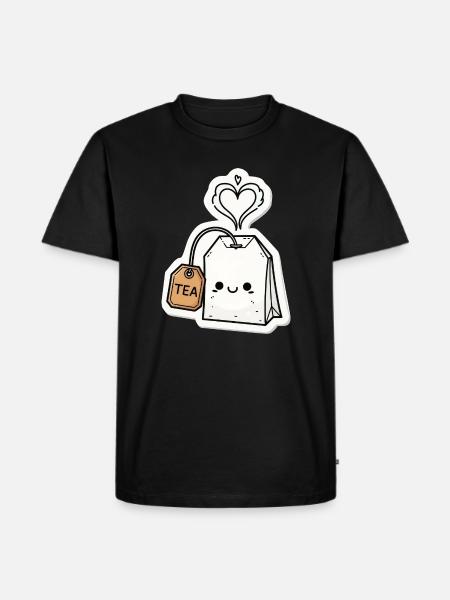 Kawaii Teebeutel mit Herzdampf - Männer Premium Bio T-Shirt - Schwarz