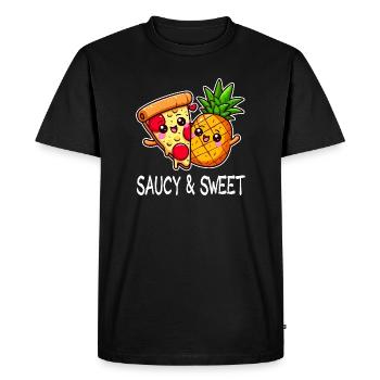 Pizza Ananas Kawaii Amour - T-shirt Premium bio Homme - noir - Devant - Nico (187cm)
