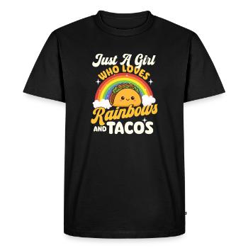 Juste une fille qui aime les arcs-en-ciel et les tacos - T-shirt Premium bio Homme - noir - Devant - Nico (187cm)