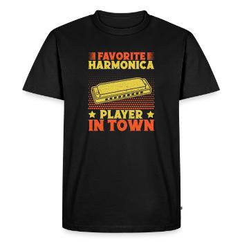 Drôle d’harmonica Joueur préféré en ville - T-shirt Premium bio Homme - noir - Devant - Nico (187cm)