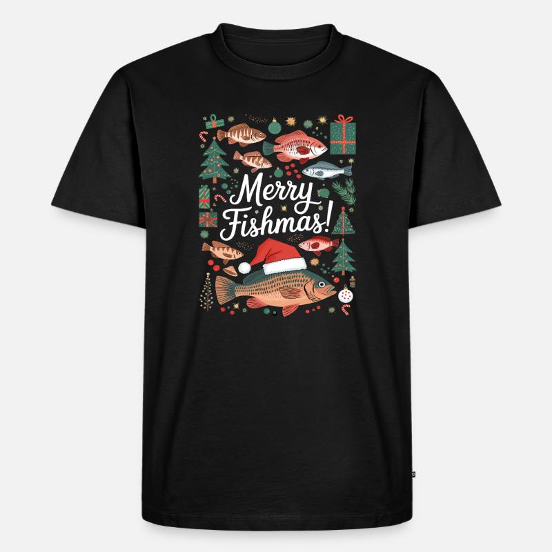Angler Weihnachtspullover Fisch Merry Fishmas - Männer Premium Bio T-Shirt - Schwarz