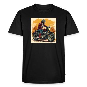 Plaid Socks + Biker Illustration - Men's Premium Organic T-Shirt - black - Front - Nico (187cm)