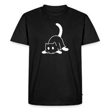 Chat en costume de fantôme – Motif d’Halloween - T-shirt Premium bio Homme - noir - Devant - Nico (187cm)