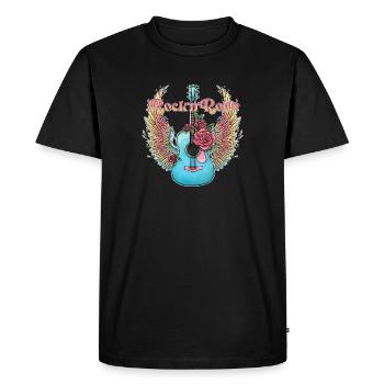 Guitare Bleue Ailes Roses Rock’n’Roll - T-shirt Premium bio Homme - noir - Devant - Nico (187cm)