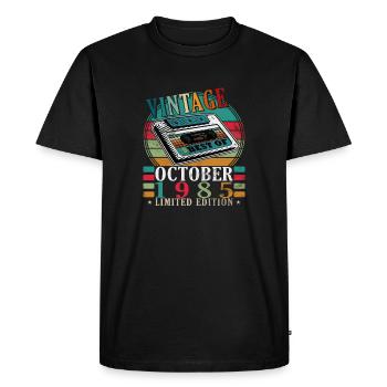 Millésime Octobre 1985 - Cadeau d’anniversaire 1985 - T-shirt Premium bio Homme - noir - Devant - Nico (187cm)