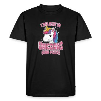 Believe in Unicorns Comic Gift - Men's Premium Organic T-Shirt - black - Front - Nico (187cm)