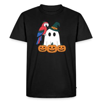 Pumpkin Ghost and Parrot Halloween - Men's Premium Organic T-Shirt - black - Front - Nico (187cm)