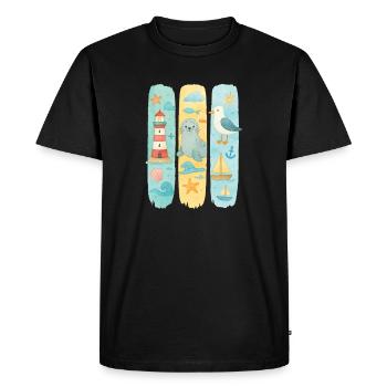 Phare maritime phoque mouette côte - T-shirt Premium bio Homme - noir - Devant - Nico (187cm)