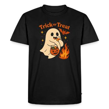 Halloween Ghost with Pumpkin Bowl - Men's Premium Organic T-Shirt - black - Front - Nico (187cm)