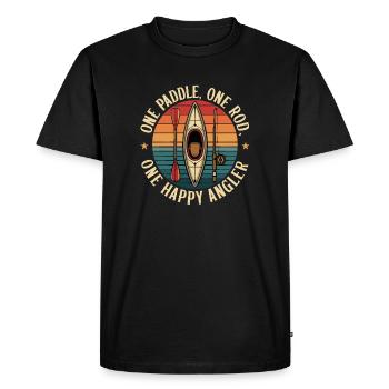 Une pagaie, une canne, un pêcheur heureux - T-shirt Premium bio Homme - noir - Devant - Nico (187cm)
