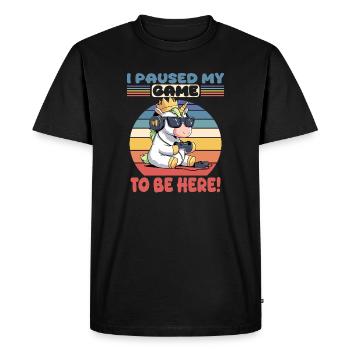 J’ai mis mon jeu en pause pour être ici, licorne - T-shirt Premium bio Homme - noir - Devant - Nico (187cm)