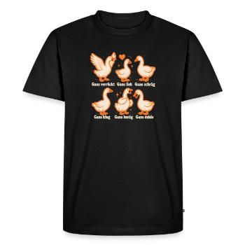 Funny Goose Cartoon – Joke Pun Humor Storytelling - Men's Premium Organic T-Shirt - black - Front - Nico (187cm)