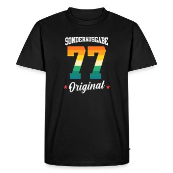 77 Anniversaire - T-shirt Premium bio Homme - noir - Devant - Nico (187cm)